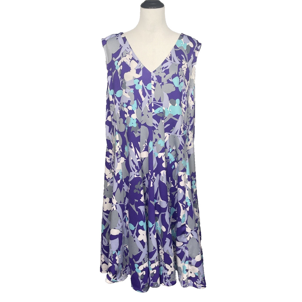 Lane Bryant Womens Plus 26 Fit Flare Purple Multi Floral Sleeveless Dress Easter